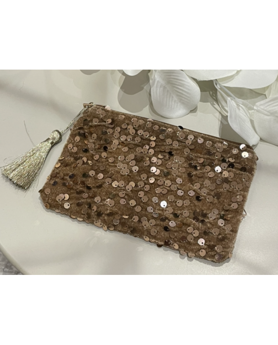 Pochette sequins camel